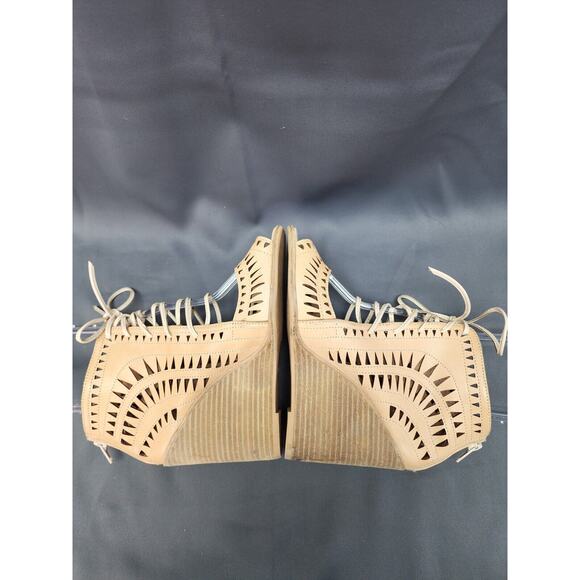 Jeffrey Campbell Rodillo Cutout Hi Wedge Peep Sandals Nude Size 8 Boho - Picture 4 of 7